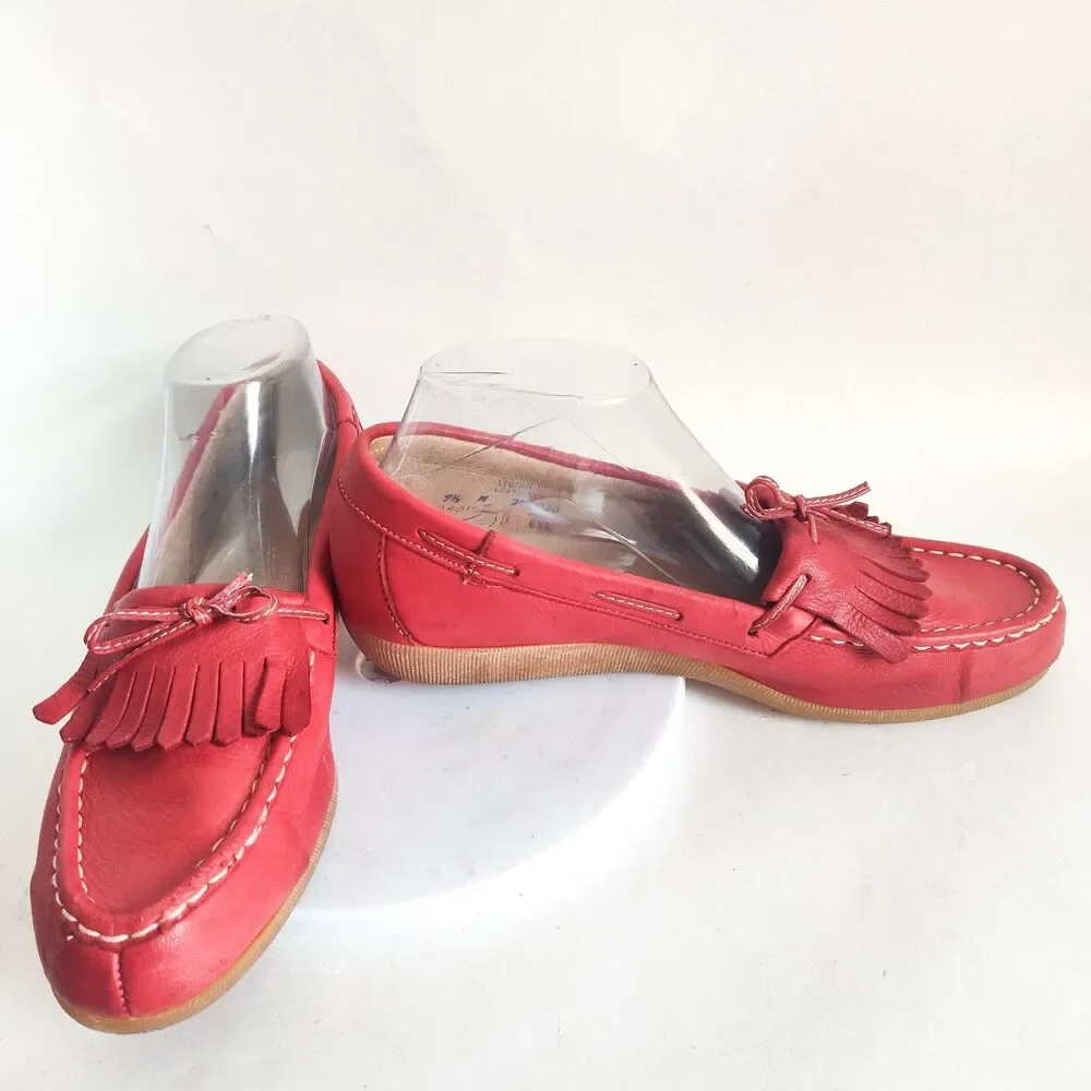 Deer Stag Red Leather Lining Upper Loafers Moccasins‎ Flats 9.5 Rubber Soles Vtg